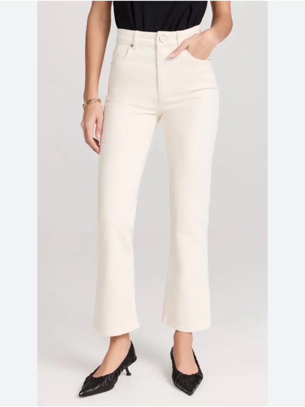 NWT La Ligne Meredith High-Rise Cropped Flare in Cream - 28” Inseam